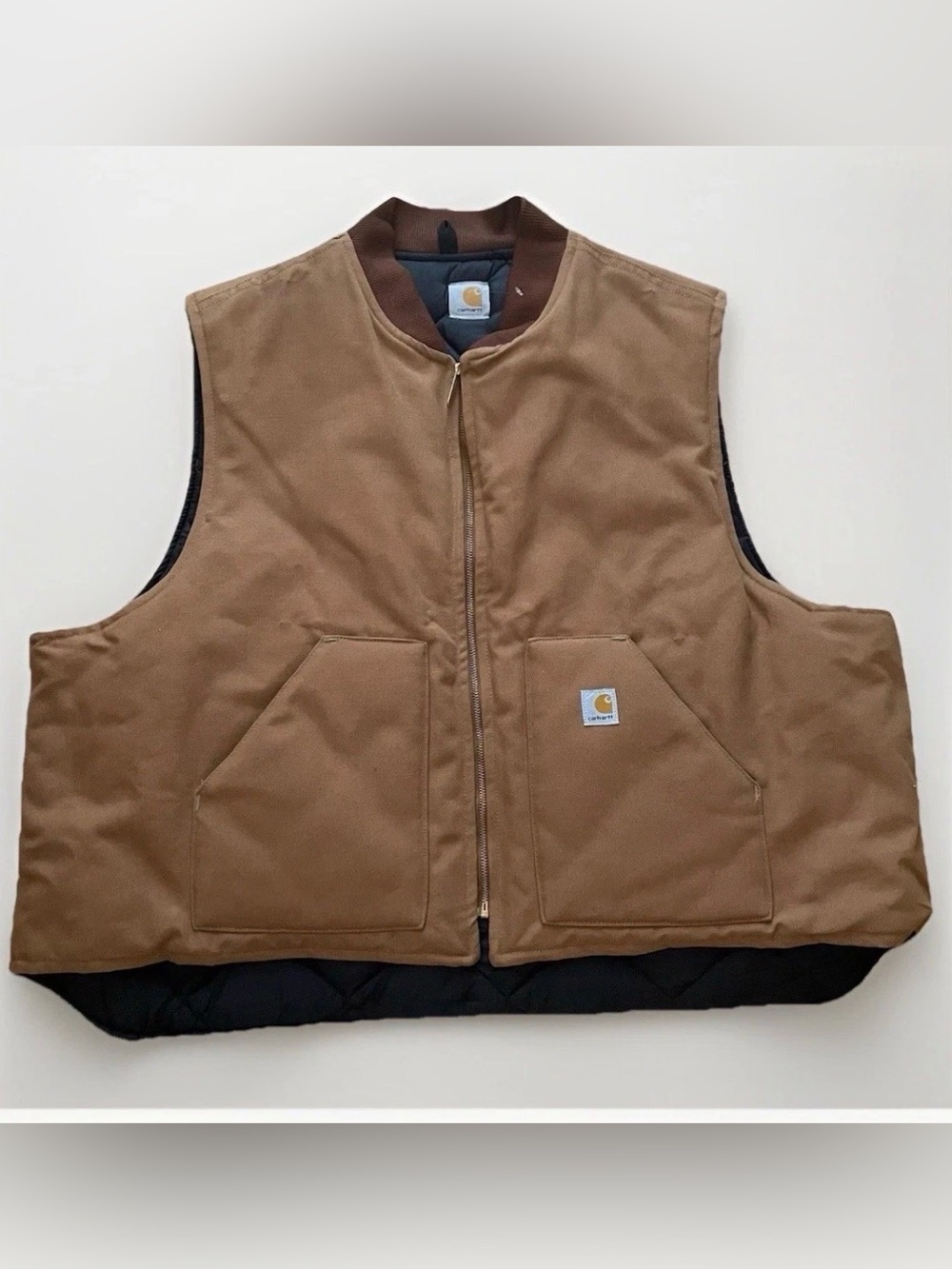Carhartt Vest Big & Tall Quilted Duck Brown Size 5XL Workwear Canvas Zip Up